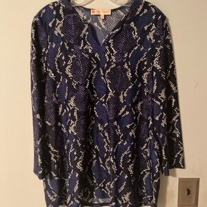 Jude Connally Navy and White Printed V-Neck Tunic